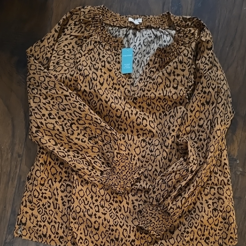 Maurices Brown and Black Relaxed Smocked Blouse